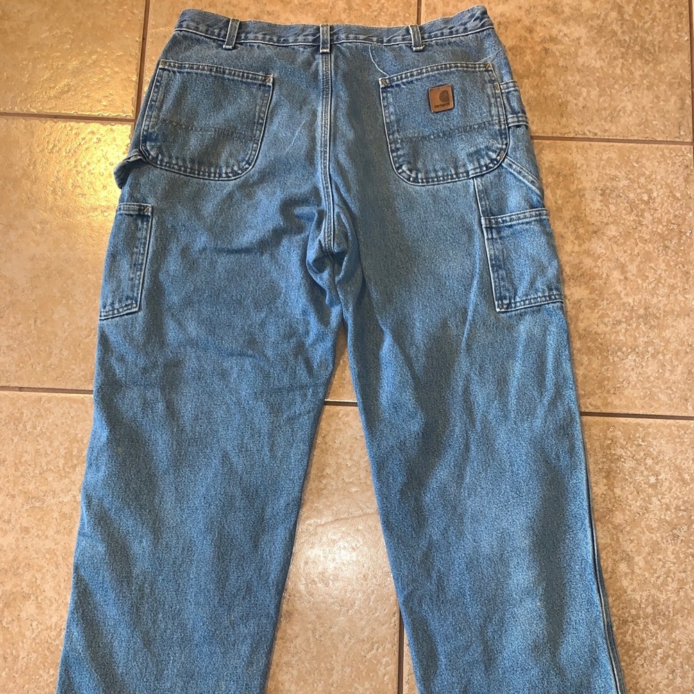 Carhartt 38x36 Blue Denim Carpenter Flannel Lined Jeans Pants Dungaree Fit